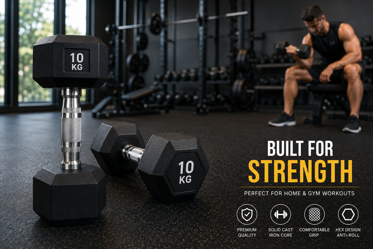 Premium Hex Dumbbell – Rubber Coated Hexagonal Dumbbell with Knurled Grip