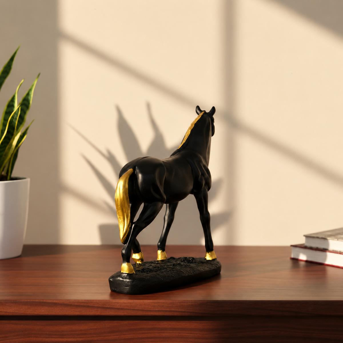 Black & Gold Horse Showpiece | Elegant Resin Home Décor