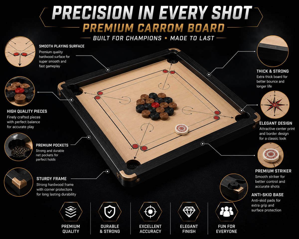 Premium Carrom Board – Wooden Carrom Board with Smooth Playing Surface
