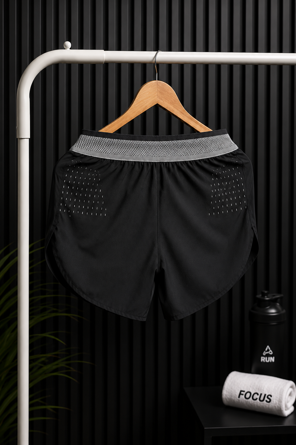Men's Black Running Shorts with Elastic Waistband