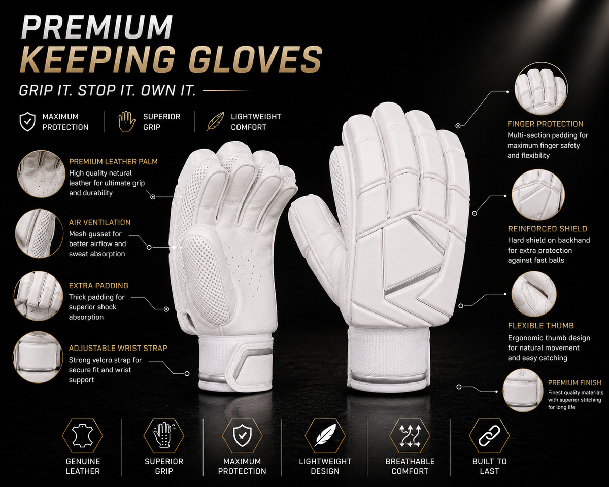 Cricket Wicket Keeping Gloves – Premium Leather Palm with Finger Protection