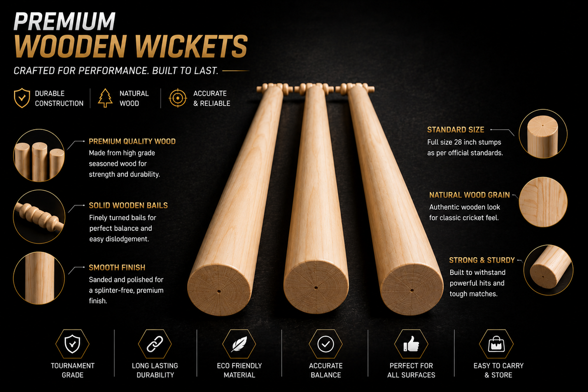 Premium Wooden Cricket Wickets Set β 28 Inch Cricket Stumps with Wooden Bails