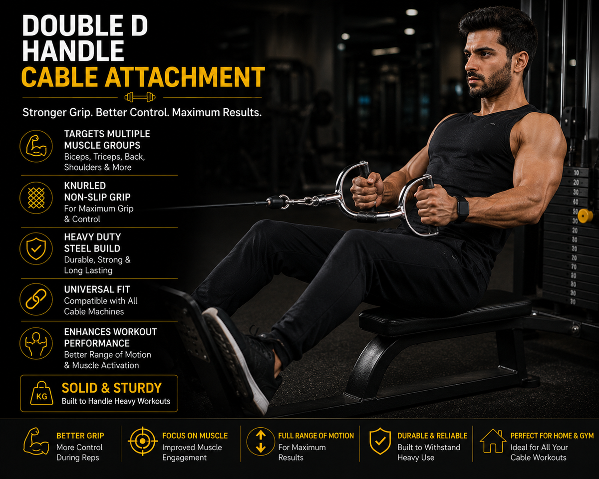 Double D Handle Cable Attachment – Heavy-Duty Chrome Steel Gym Grip