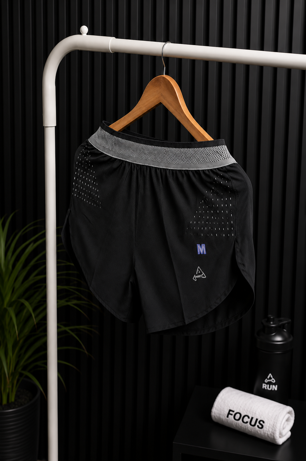 Men's Black Running Shorts with Elastic Waistband