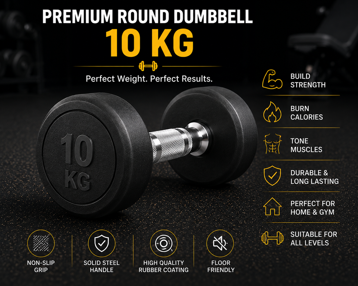 Premium Round Dumbbells – Rubber Coated Weights for Home & Gym Workouts