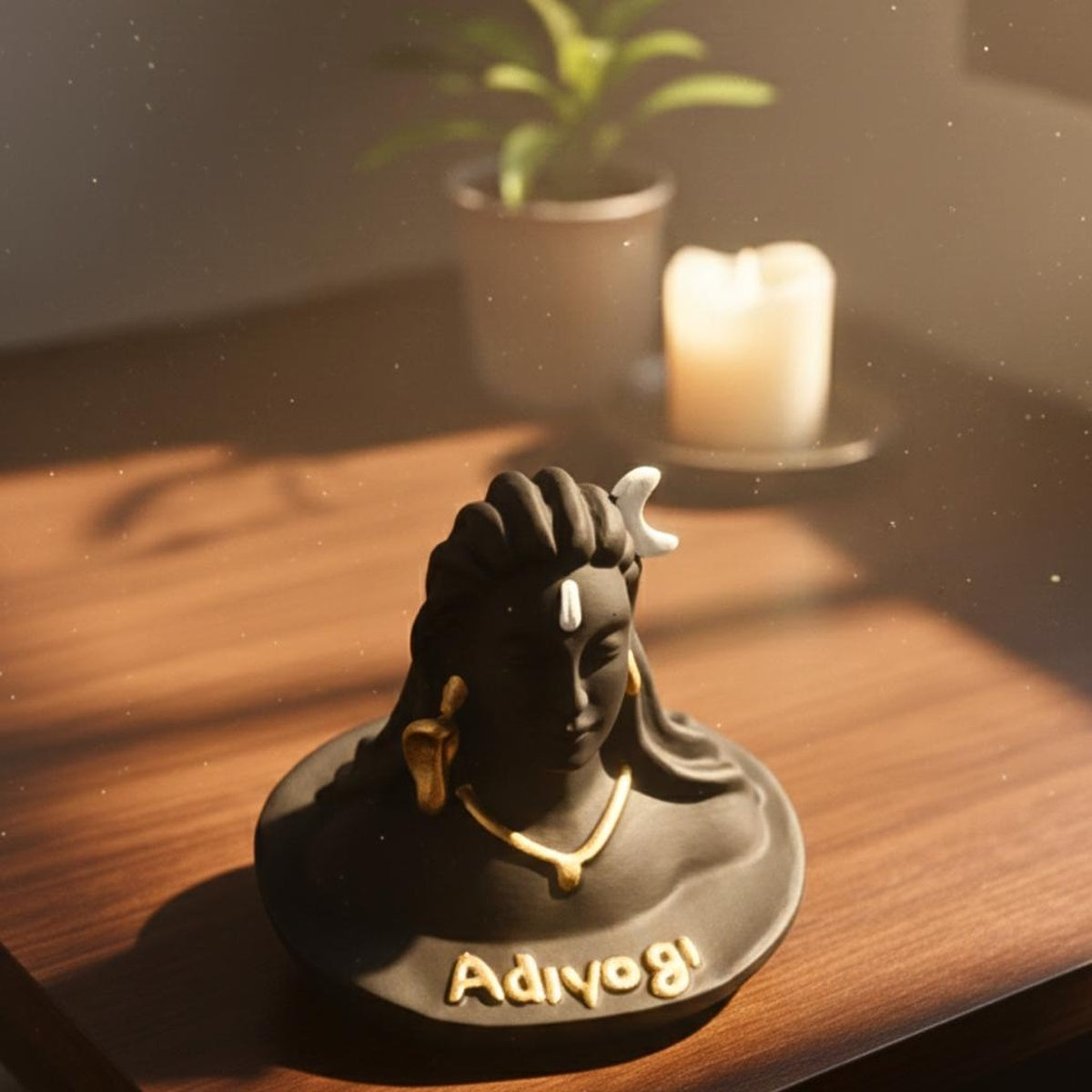 Black Adiyogi Shiva Statue with Golden Accents – Home Décor