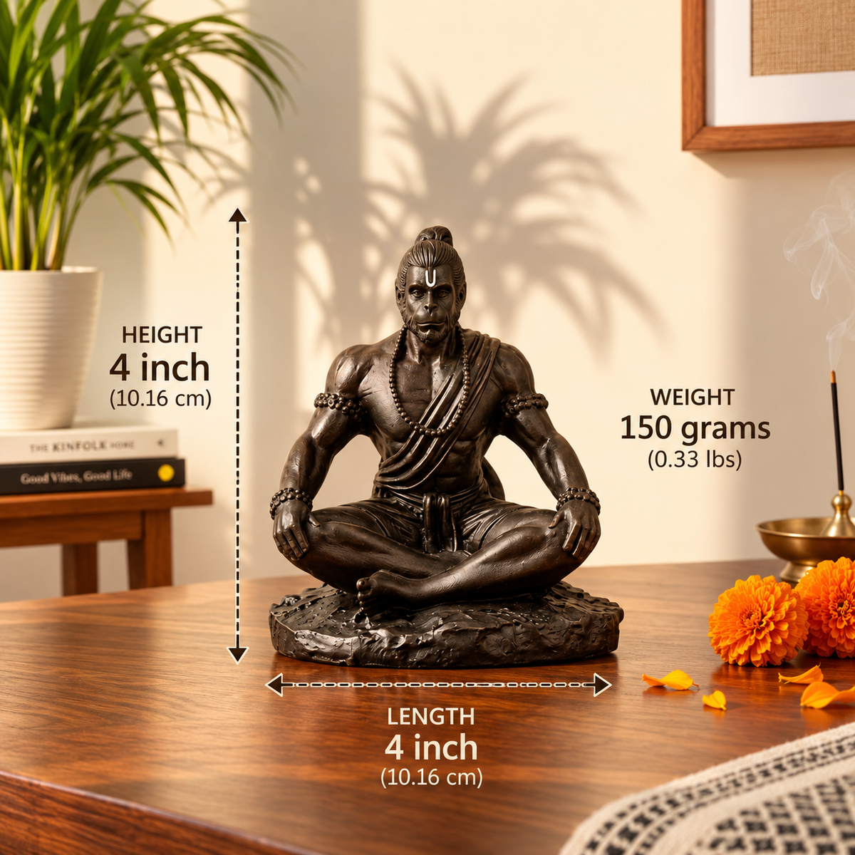 Meditating Lord Hanuman Statue – Black Spiritual Home Décor