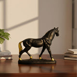 Black & Gold Horse Showpiece | Elegant Resin Home Décor