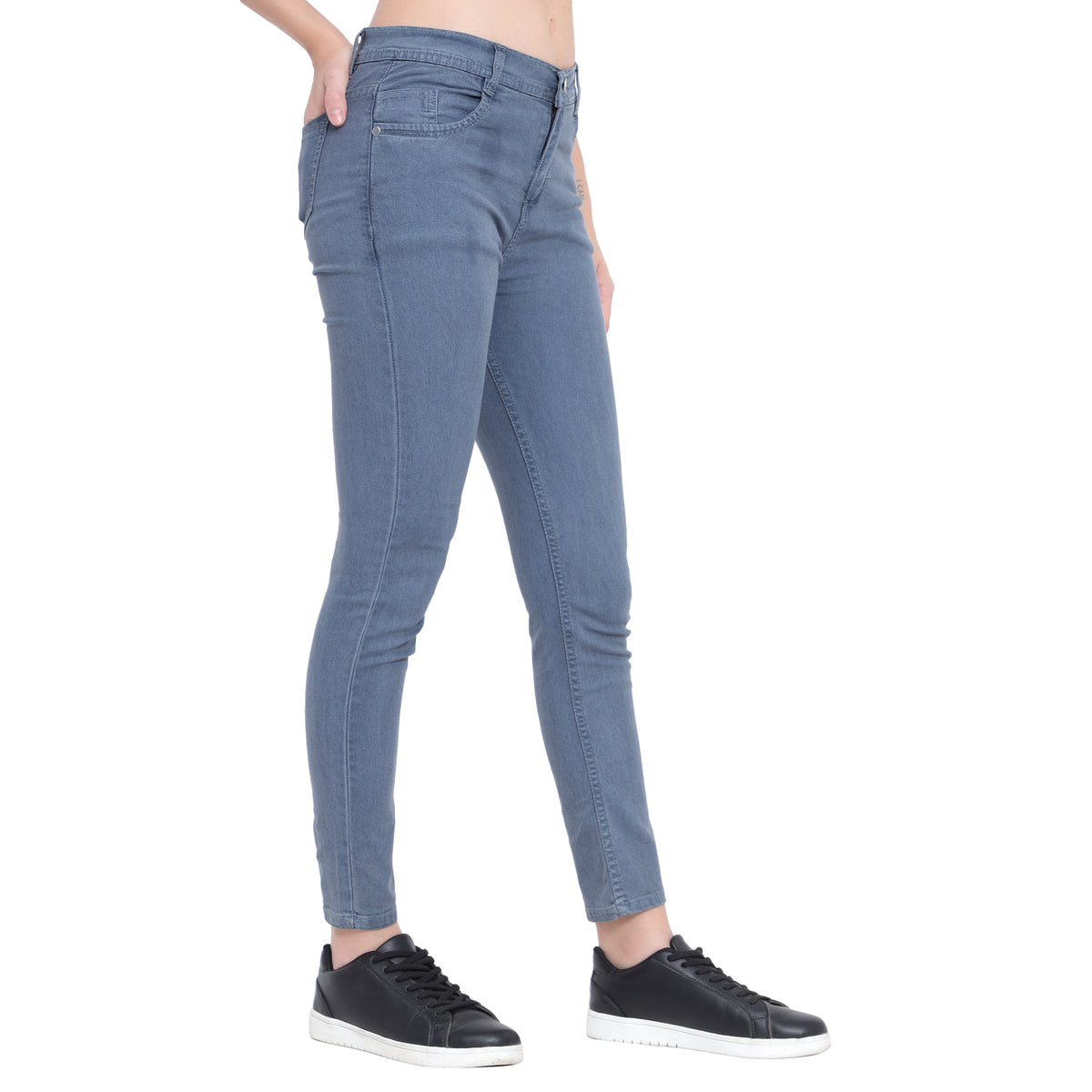 Women's Grey-Blue High-Waist Skinny Fit Denim Jeans