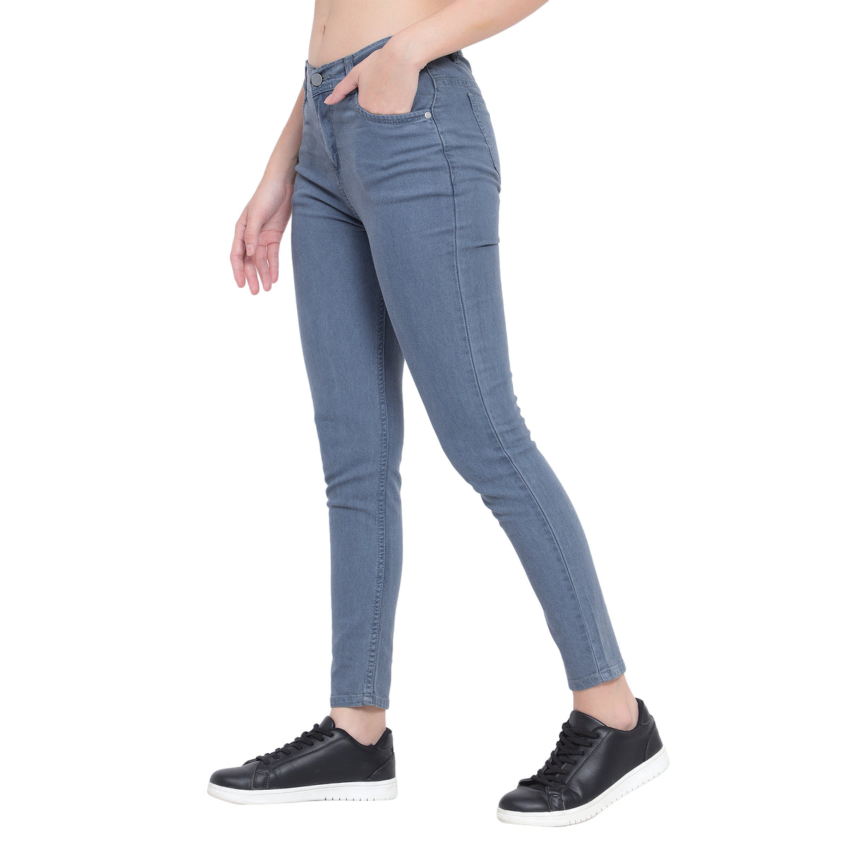 Women's Grey-Blue High-Waist Skinny Fit Denim Jeans