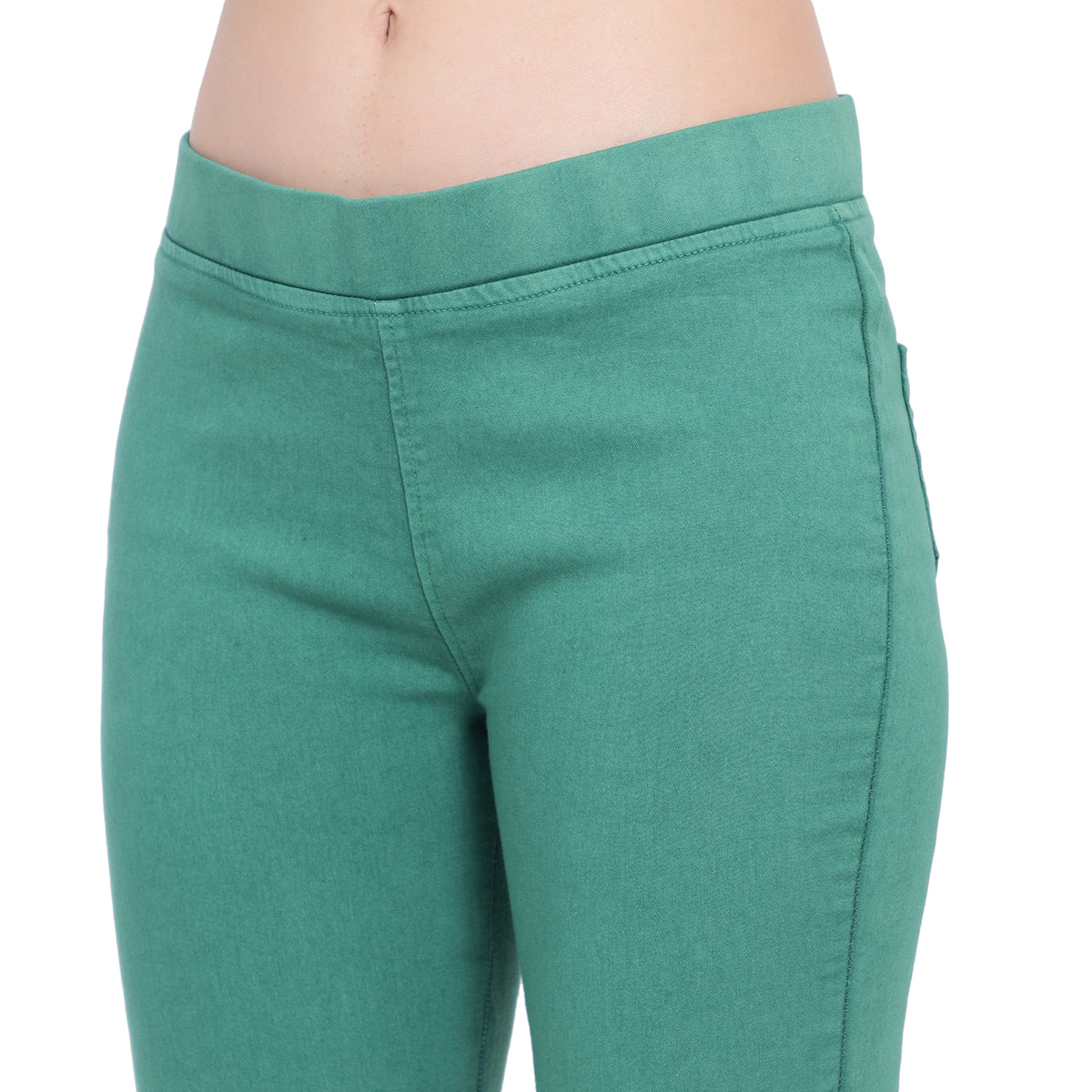 Women's Green Frayed-Hem Denim Jeggings