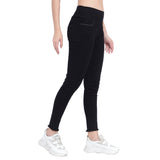 Women's Black High-Waist Skinny Jeggings with Frayed Hem