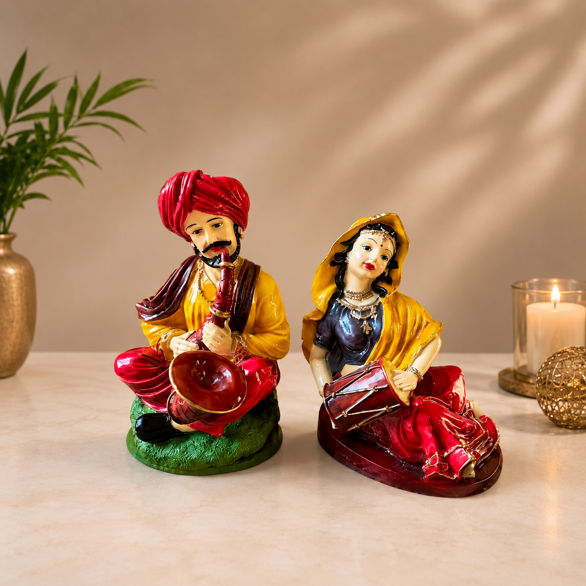Rajasthani Couple Decorative Statue Set β Traditional Ethnic Home DΓ©cor