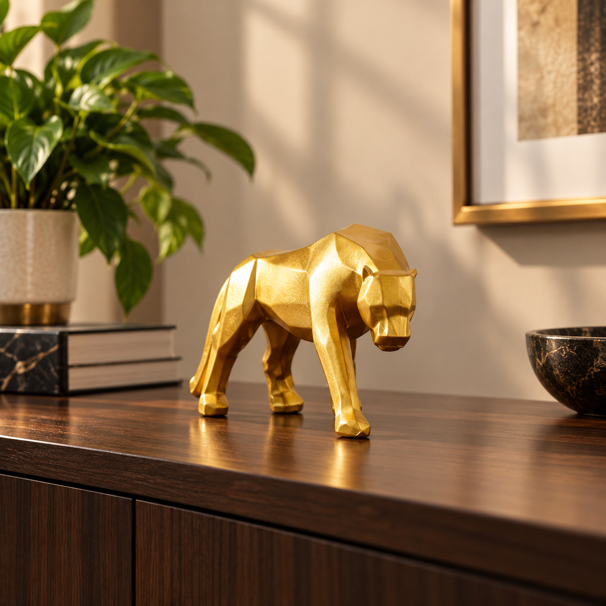 Golden Panther Decorative Statue – Modern Luxury Home & Office Décor