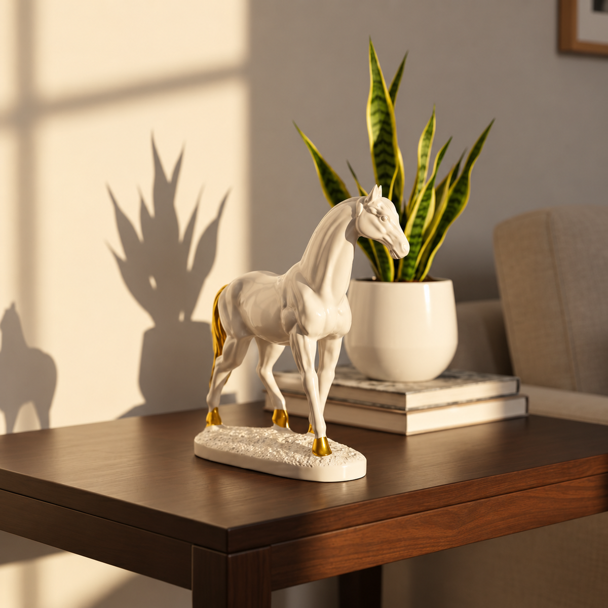 Elegant White & Gold Horse Statue for Home Décor