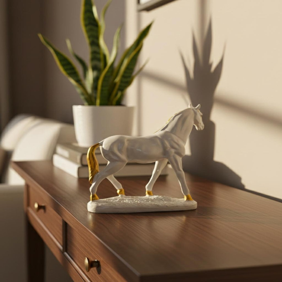 Elegant White & Gold Horse Statue for Home Décor
