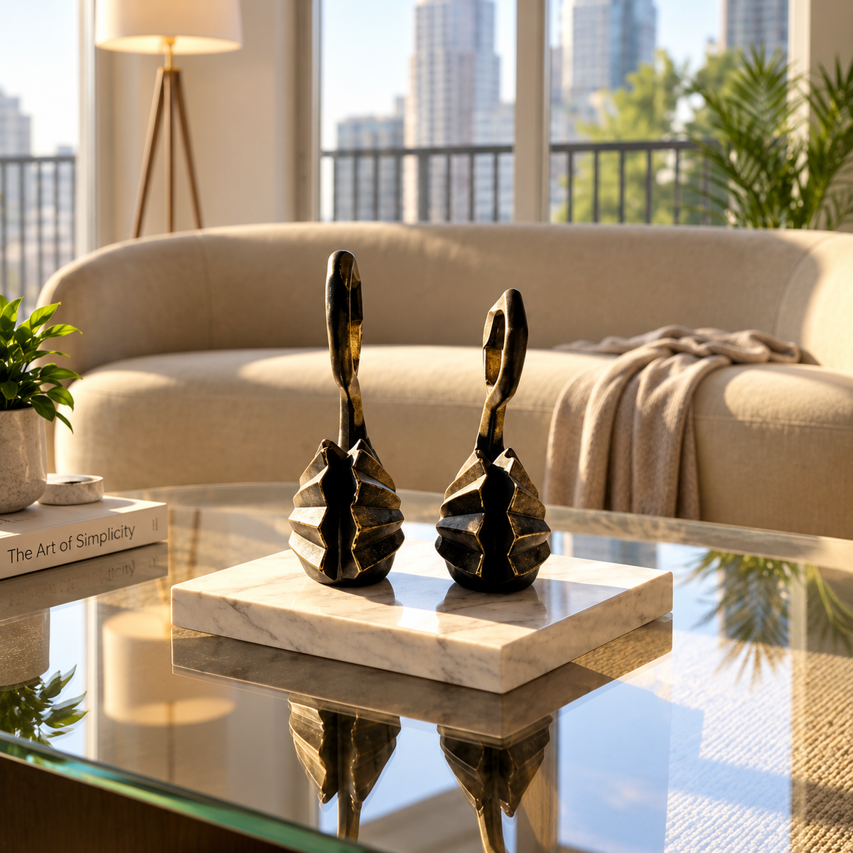 Elegant Black Swan Couple Statue – Gold Beak Home Décor Set