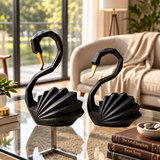 Elegant Black Swan Couple Statue – Gold Beak Home Décor Set