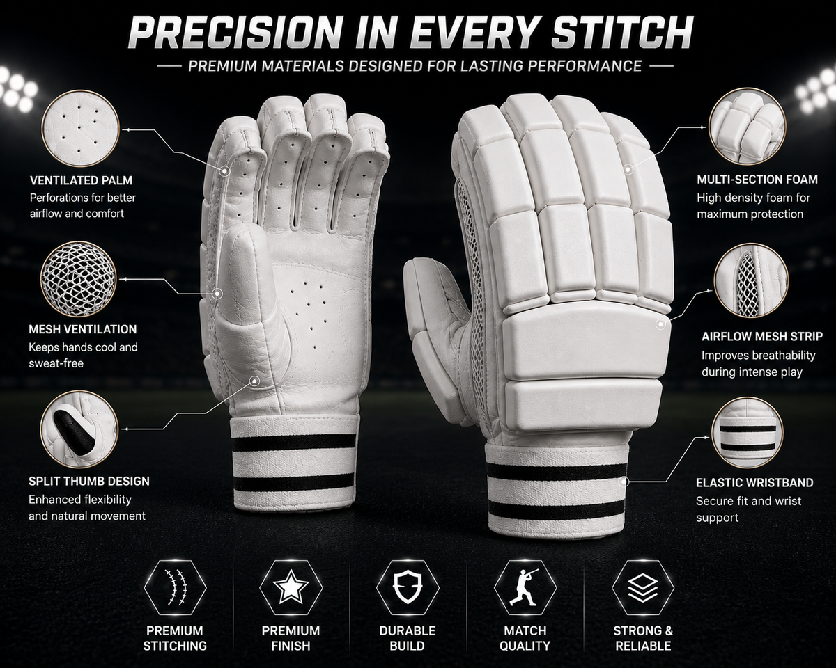 Cricket Batting Gloves – Premium Padded Protection with Ventilated Palm