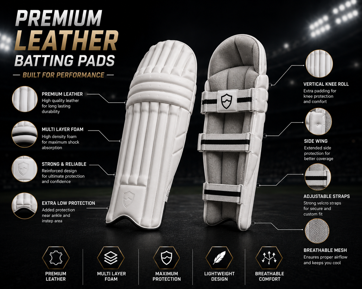 Premium Leather Cricket Batting Pads β Lightweight Protective Leg Guards