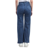 Women’s Dark Blue Boyfriend Jeans – High-Waist Relaxed Wide-Leg Denim