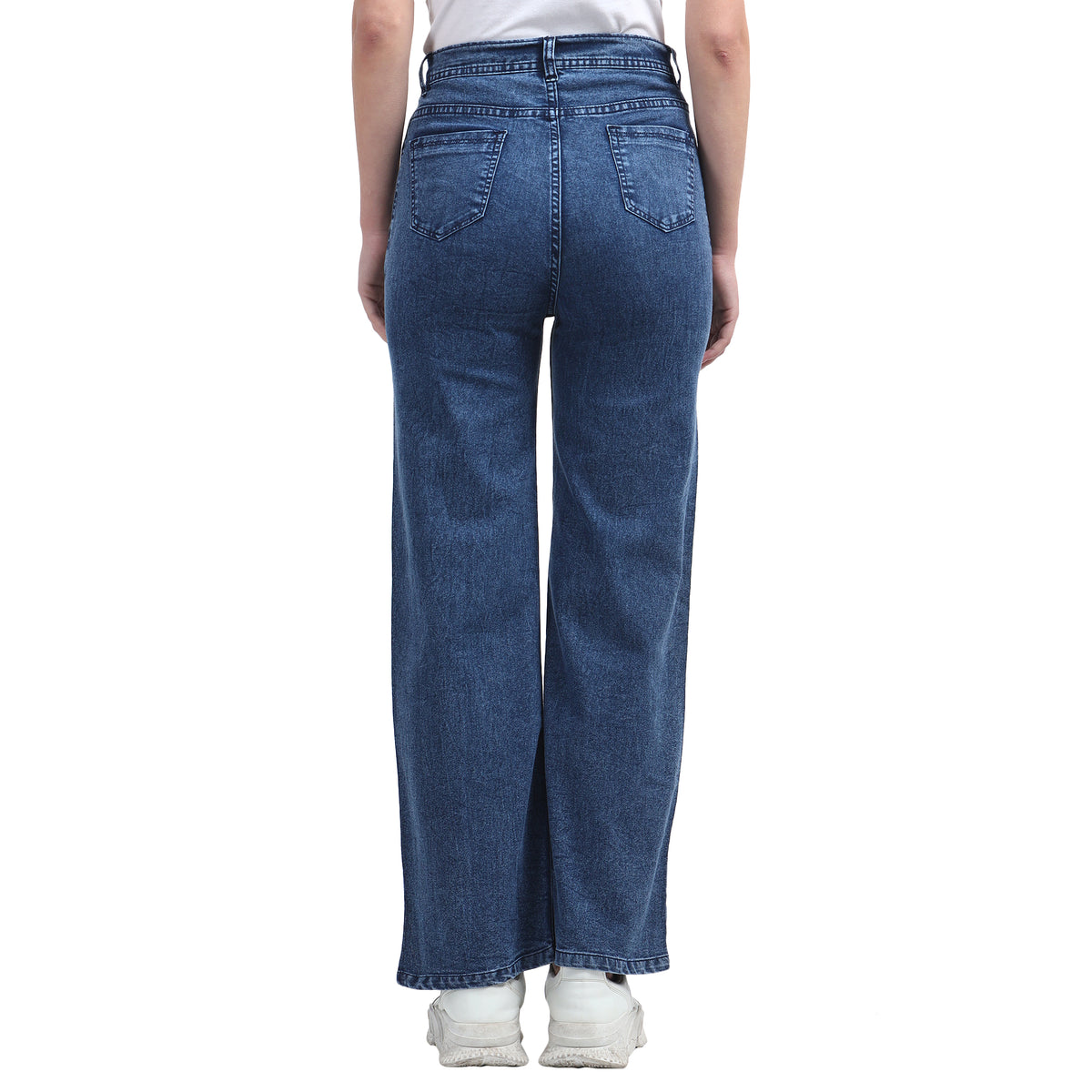 Women’s Dark Blue Boyfriend Jeans – High-Waist Relaxed Wide-Leg Denim
