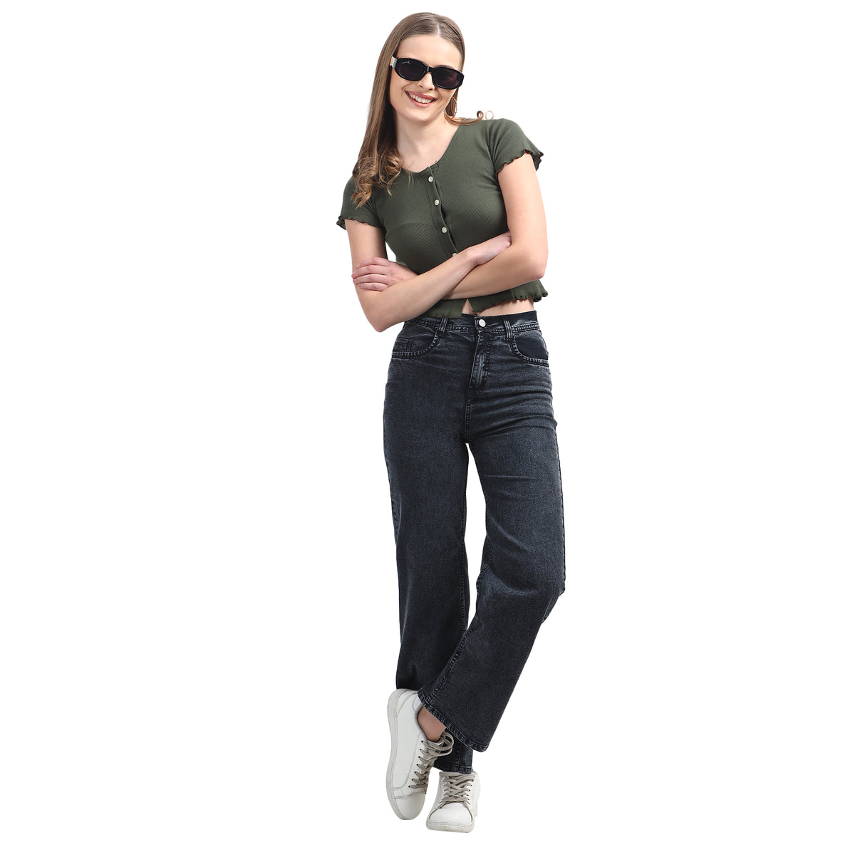 Women’s Black Boyfriend Jeans – High-Waist Relaxed Wide-Leg Denim