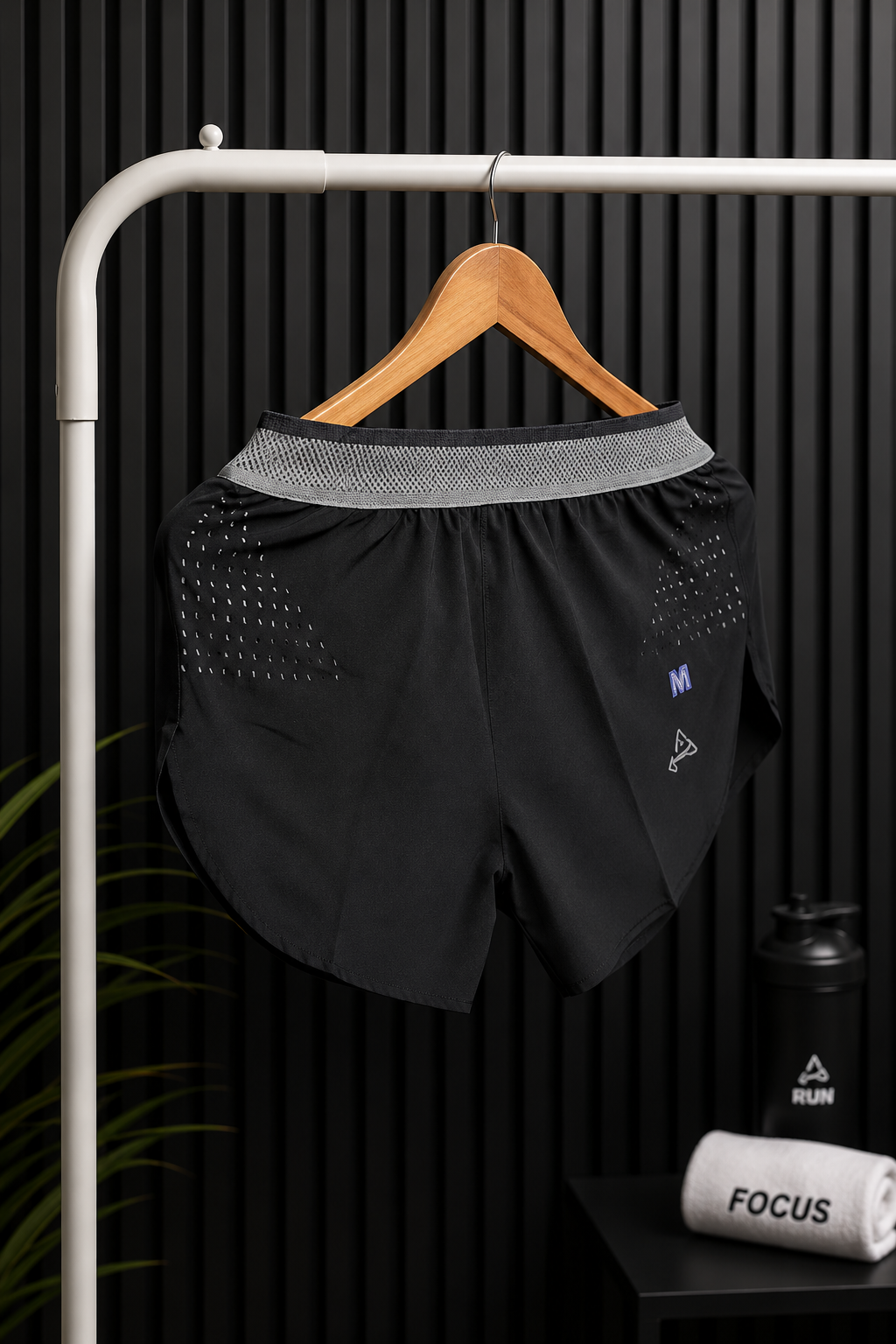 Men's Black Running Shorts with Elastic Waistband