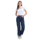 Women’s Blue 6-Pocket Wide-Leg Jeans – High Waist Casual Denim