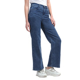 Women’s Dark Blue Boyfriend Jeans – High-Waist Relaxed Wide-Leg Denim