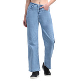 Women’s Sky Blue Boyfriend Jeans – High-Waist Relaxed Wide-Leg Denim