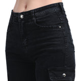 Women’s Black 6-Pocket Wide-Leg Jeans – High Waist Casual Denim