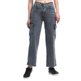 Women’s Grey 6-Pocket Wide-Leg Jeans – High Waist Casual Denim