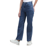 Women’s Dark Blue Boyfriend Jeans – High-Waist Relaxed Wide-Leg Denim