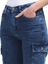 Women’s Blue 6-Pocket Wide-Leg Jeans – High Waist Casual Denim