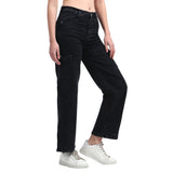 Women’s Black 6-Pocket Wide-Leg Jeans – High Waist Casual Denim