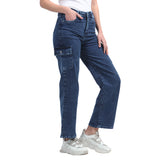 Women’s Blue 6-Pocket Wide-Leg Jeans – High Waist Casual Denim