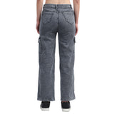 Women’s Grey 6-Pocket Wide-Leg Jeans – High Waist Casual Denim
