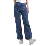 Women’s Dark Blue Boyfriend Jeans – High-Waist Relaxed Wide-Leg Denim