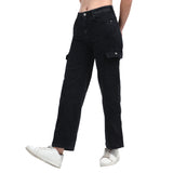 Women’s Black 6-Pocket Wide-Leg Jeans – High Waist Casual Denim