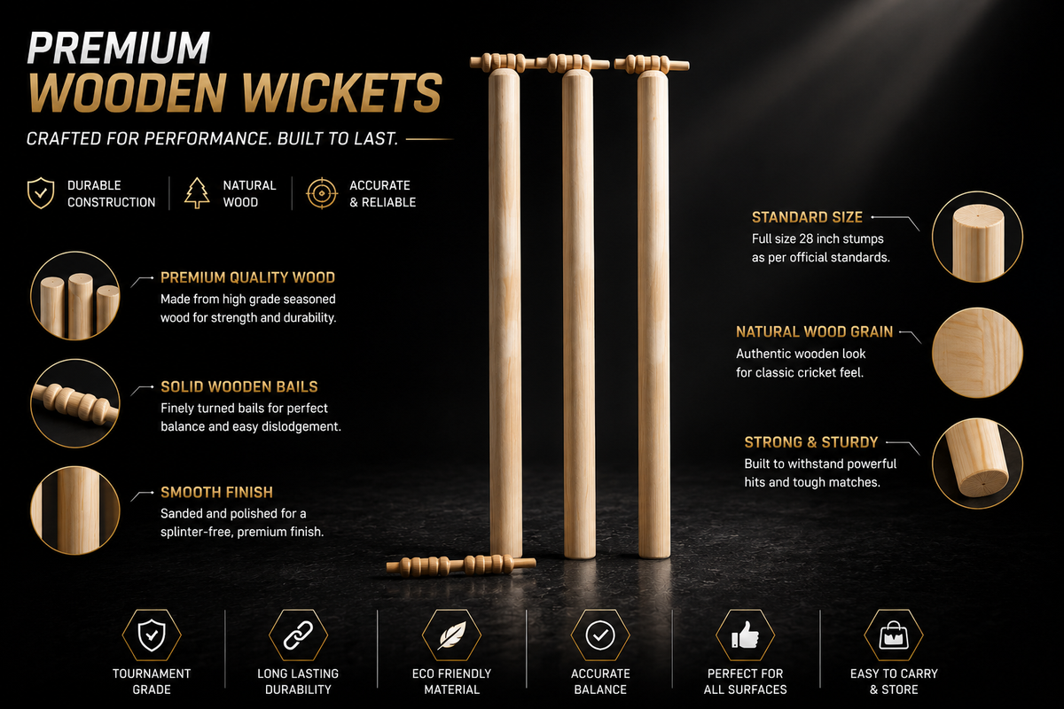 Premium Wooden Cricket Wickets Set – 28 Inch Cricket Stumps with Wooden Bails