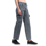 Women’s Grey 6-Pocket Wide-Leg Jeans – High Waist Casual Denim