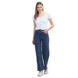 Women’s Dark Blue Boyfriend Jeans – High-Waist Relaxed Wide-Leg Denim