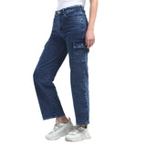 Women’s Blue 6-Pocket Wide-Leg Jeans – High Waist Casual Denim