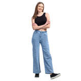 Women’s Sky Blue Boyfriend Jeans – High-Waist Relaxed Wide-Leg Denim