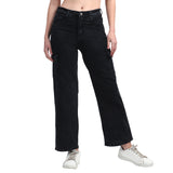 Women’s Black 6-Pocket Wide-Leg Jeans – High Waist Casual Denim