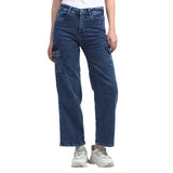 Women’s Blue 6-Pocket Wide-Leg Jeans – High Waist Casual Denim