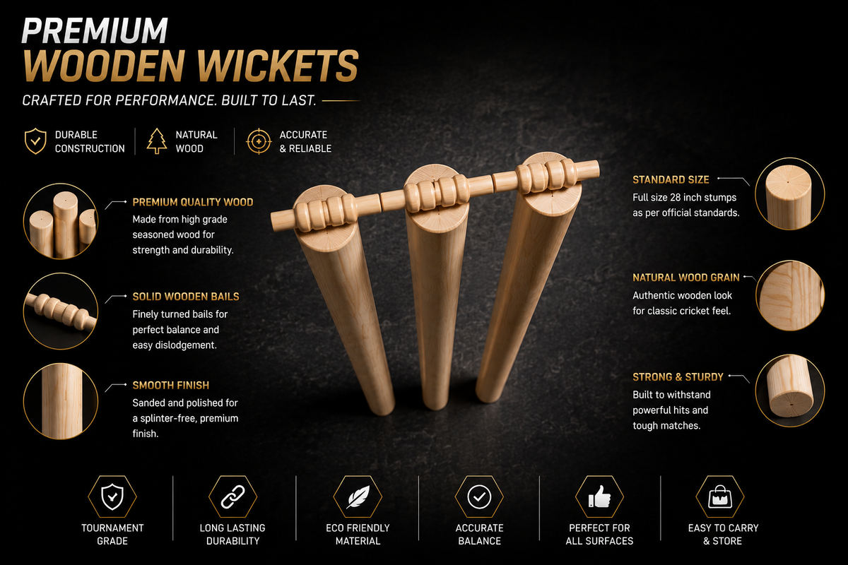 Premium Wooden Cricket Wickets Set – 28 Inch Cricket Stumps with Wooden Bails