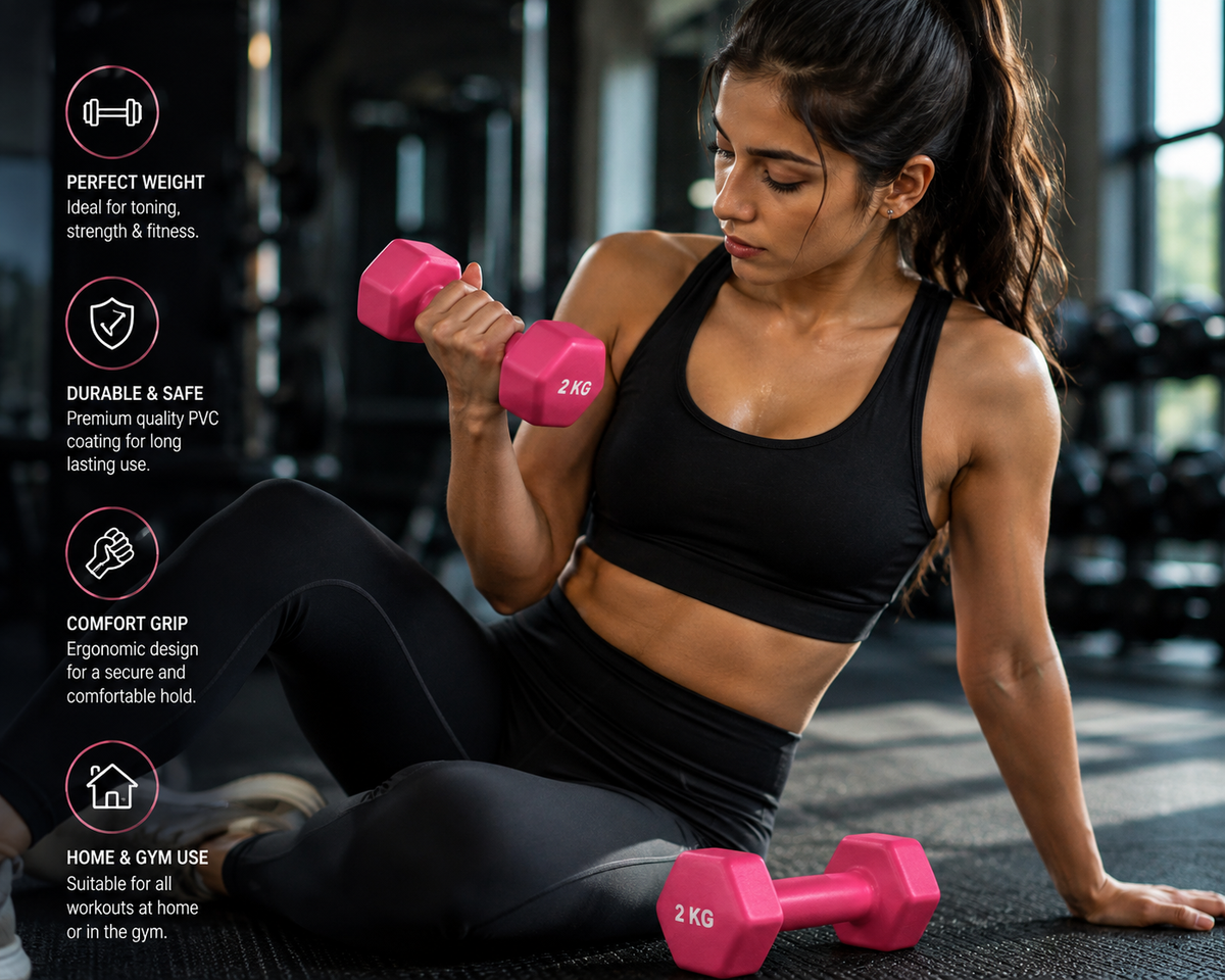 Premium Hex Dumbbells – PVC Coated Weights for Home & Gym Workouts