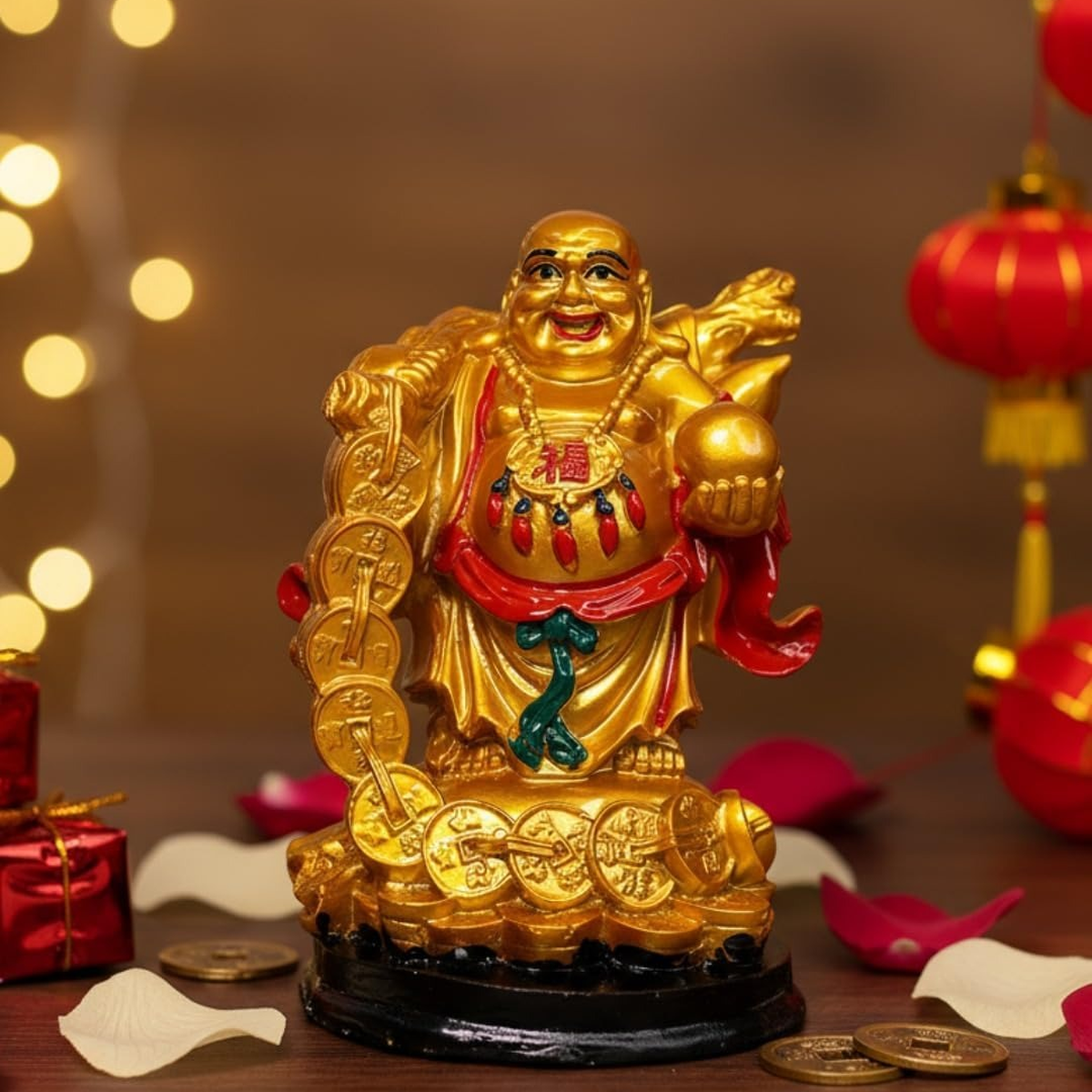 Golden Potli Buddha Statue – Wealth & Good Luck Decorative Idol
